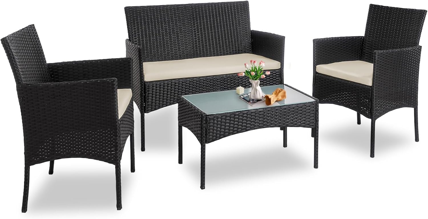 PROHIKER 4 Piece Outdoor Wicker Patio Conversation Set Review