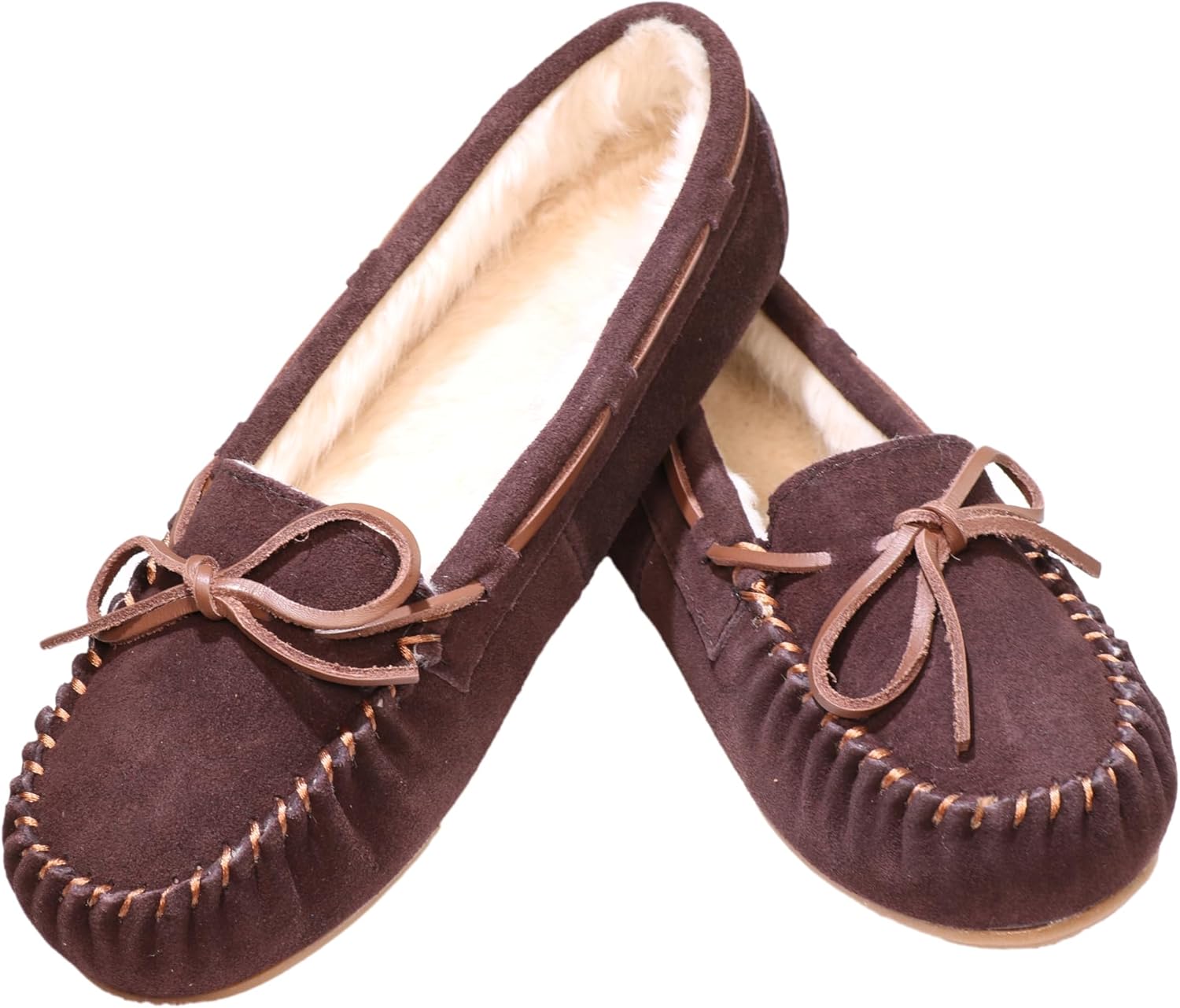 Women's Moccasin Slippers with Faux Fur and Cozy Bow Design