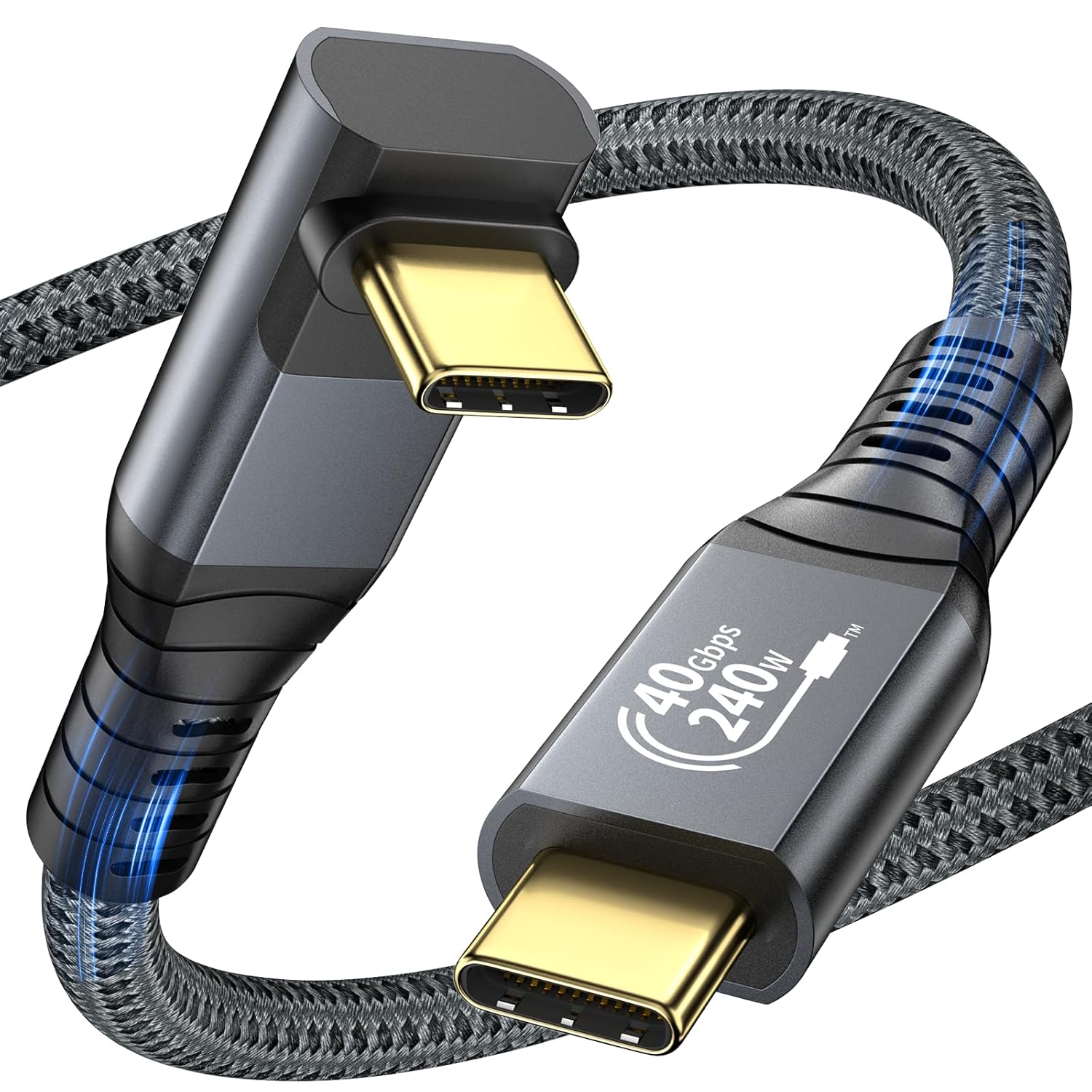 240W Thunderbolt 4 Right Angle Cable: 40Gbps Data Transfer