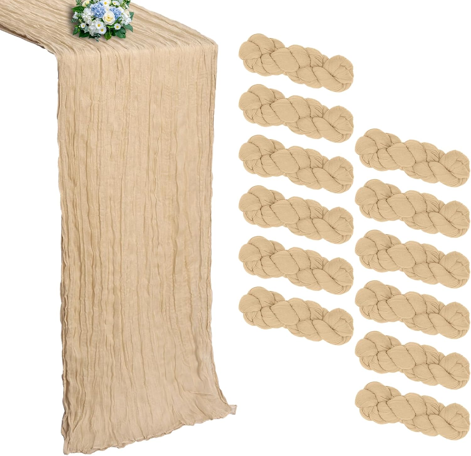 12 Pack Beige Cheesecloth Table Runner for Elegant Events