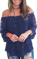 Women's Lace Off Shoulder Top Casual Loose Blouse - Lace Detail