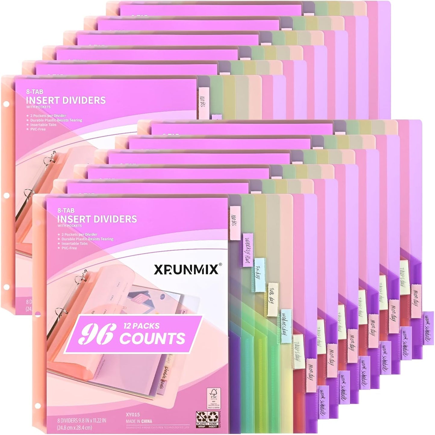 Bulk 12 Packs 8-Tab Binder Dividers with Pockets for Organizing