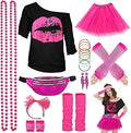 80s Costume Accessories Set for Women - Complete 24PC Pink Outfit