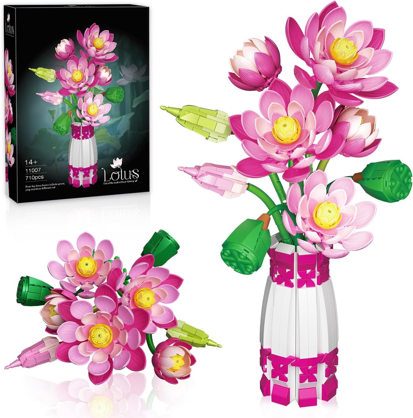 Lotus Flowers Botanical Building Set with Vase for Home Decor