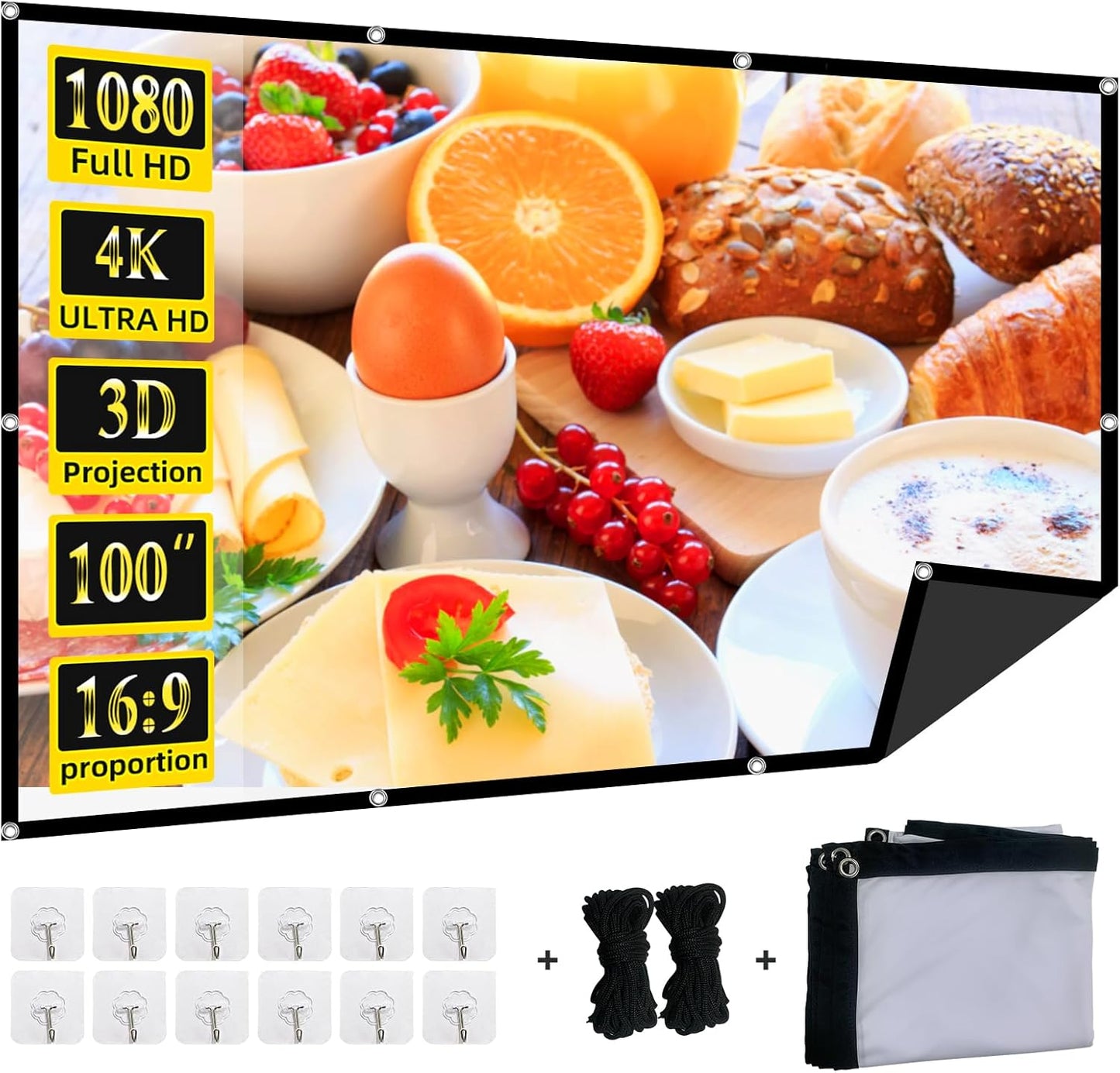 XINLEMY 100 Foldable Projector Screen - Anti-Crease, 4K Quality