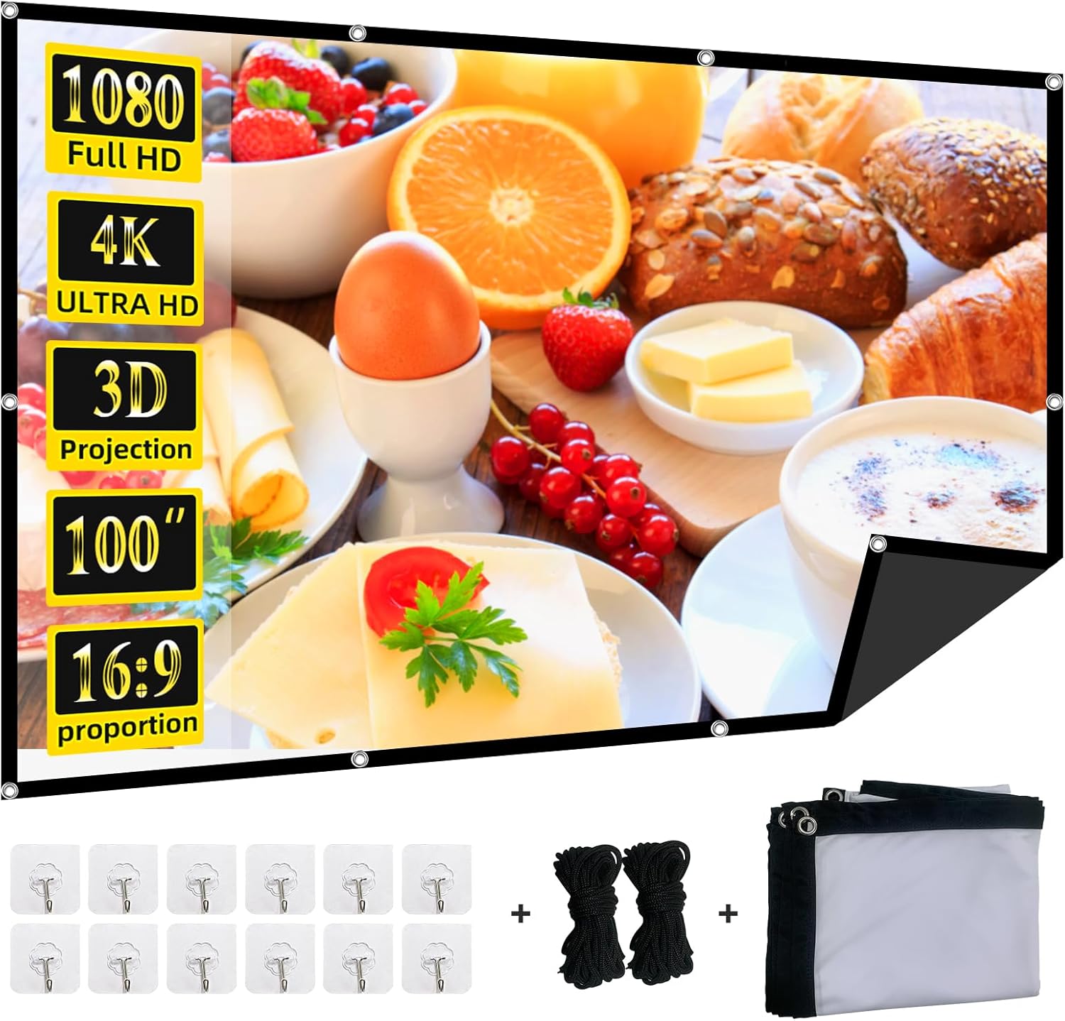 XINLEMY 100 Foldable Projector Screen - Anti-Crease, 4K Quality