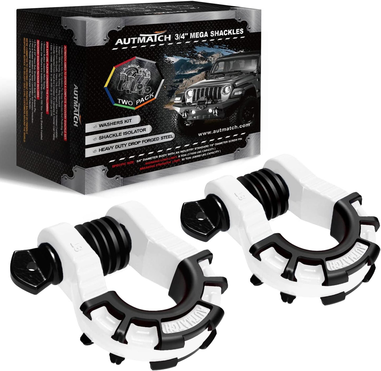 AUTMATCH D Ring Shackles 3/4 Inch Mega Shackle for Recovery