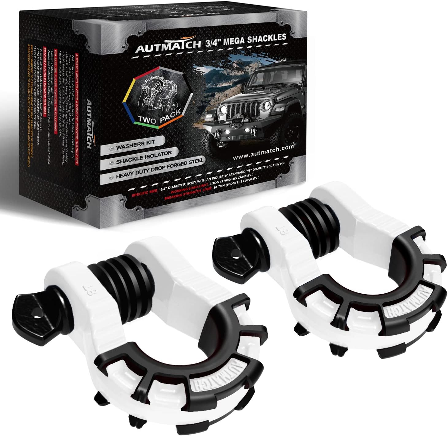 AUTMATCH D Ring Shackles 3/4 Inch Mega Shackle for Recovery