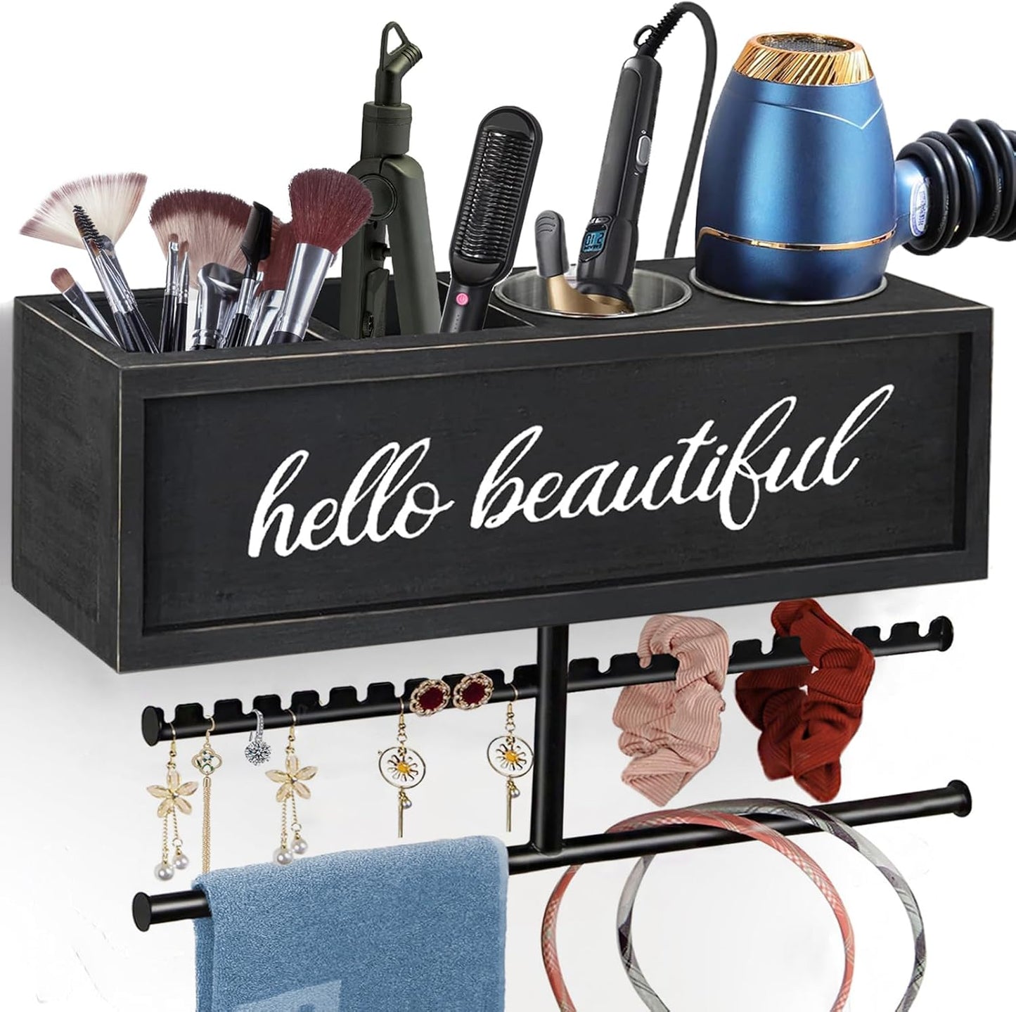 Wall Mounted Rustic Hair Tool Organizer