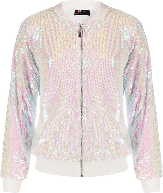 KANCY KOLE Womens Sequin Jacket with Pockets for Parties