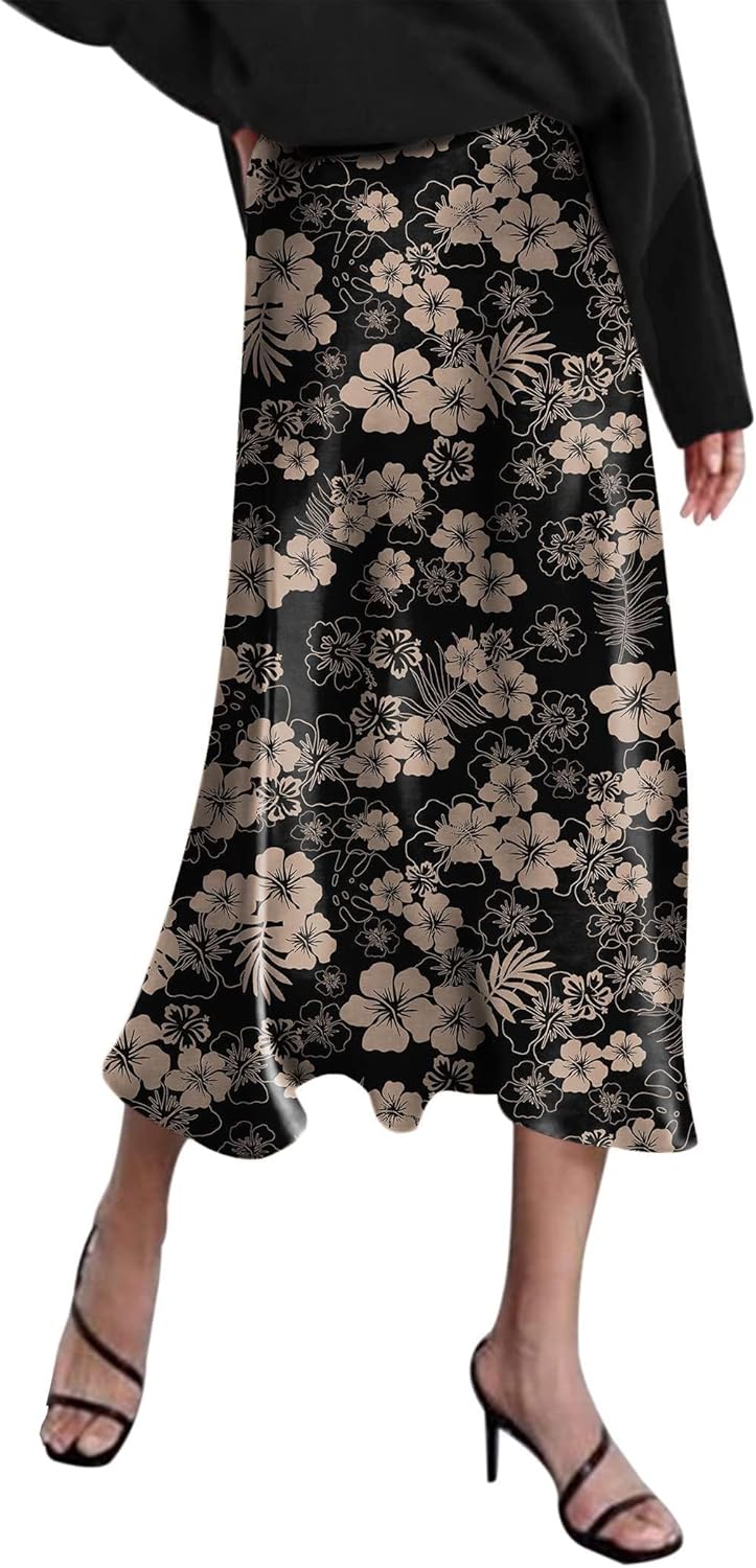 Elegant High Waist Midi Skirt for Women - Stylish Satin Design