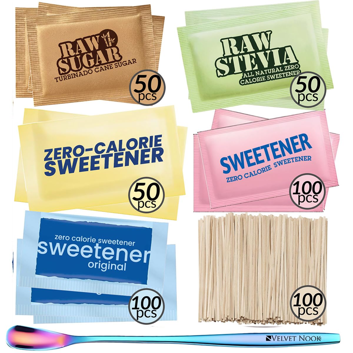 Sweetener and Sugar Packets for Coffee Variety Pack - 450 Assorted