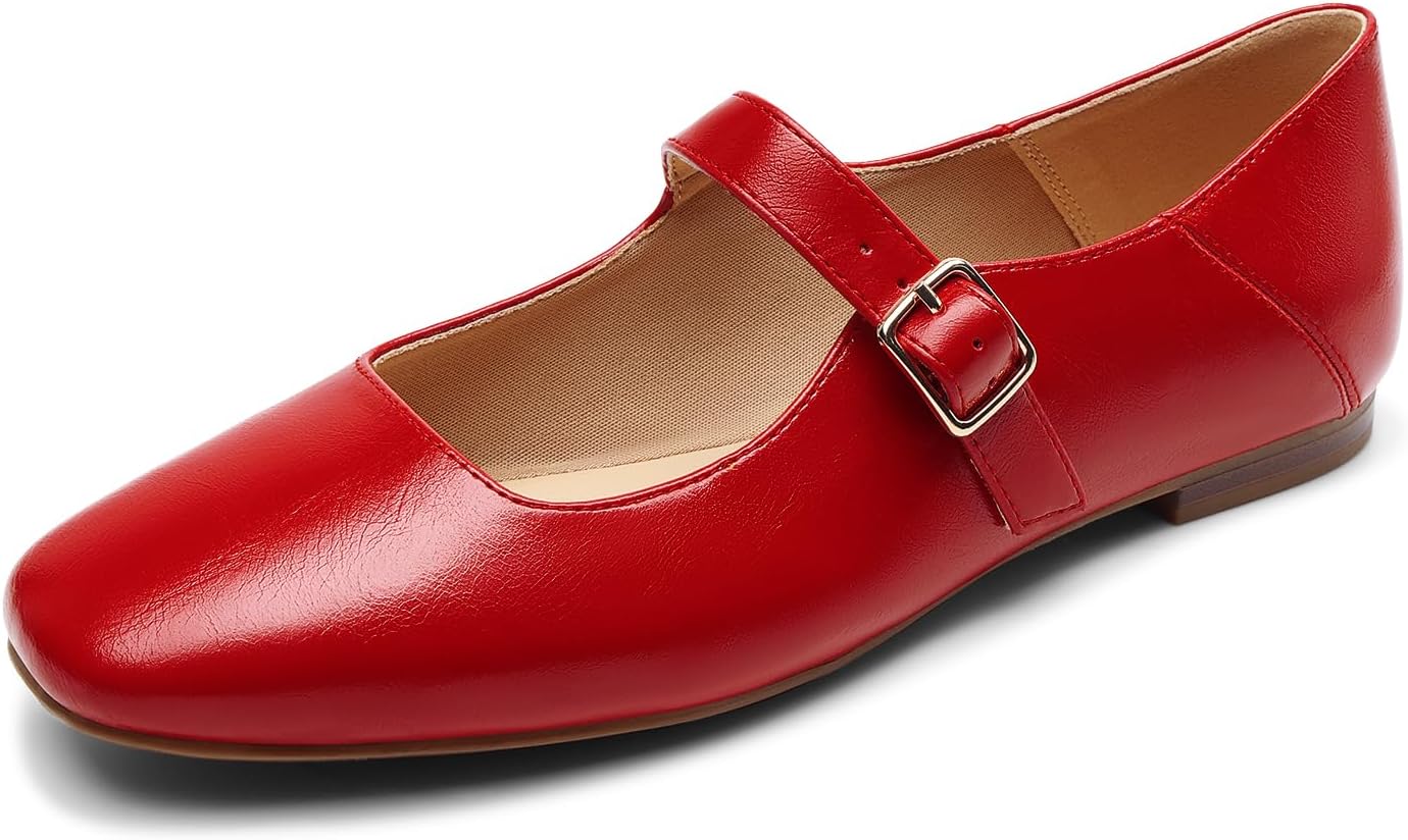 DREAM PAIRS Women's Silver Square Toe Mary Jane Flats for Comfort