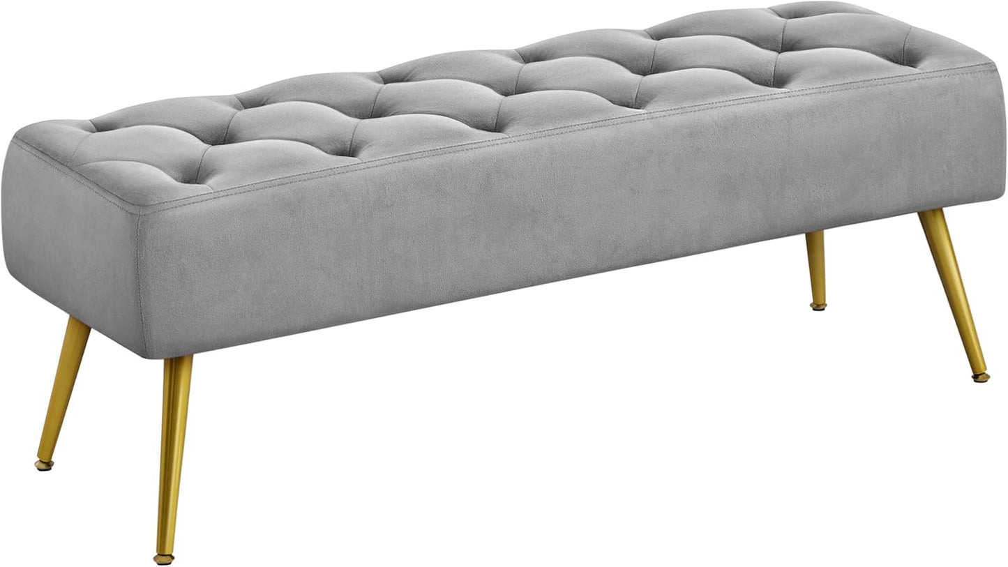Yaheetech Modern Ottoman Bench with Gold Metal Legs and Velvet