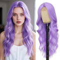 Long Purple Wavy Wig 26 in Light Purple Middle Part - Natural Look