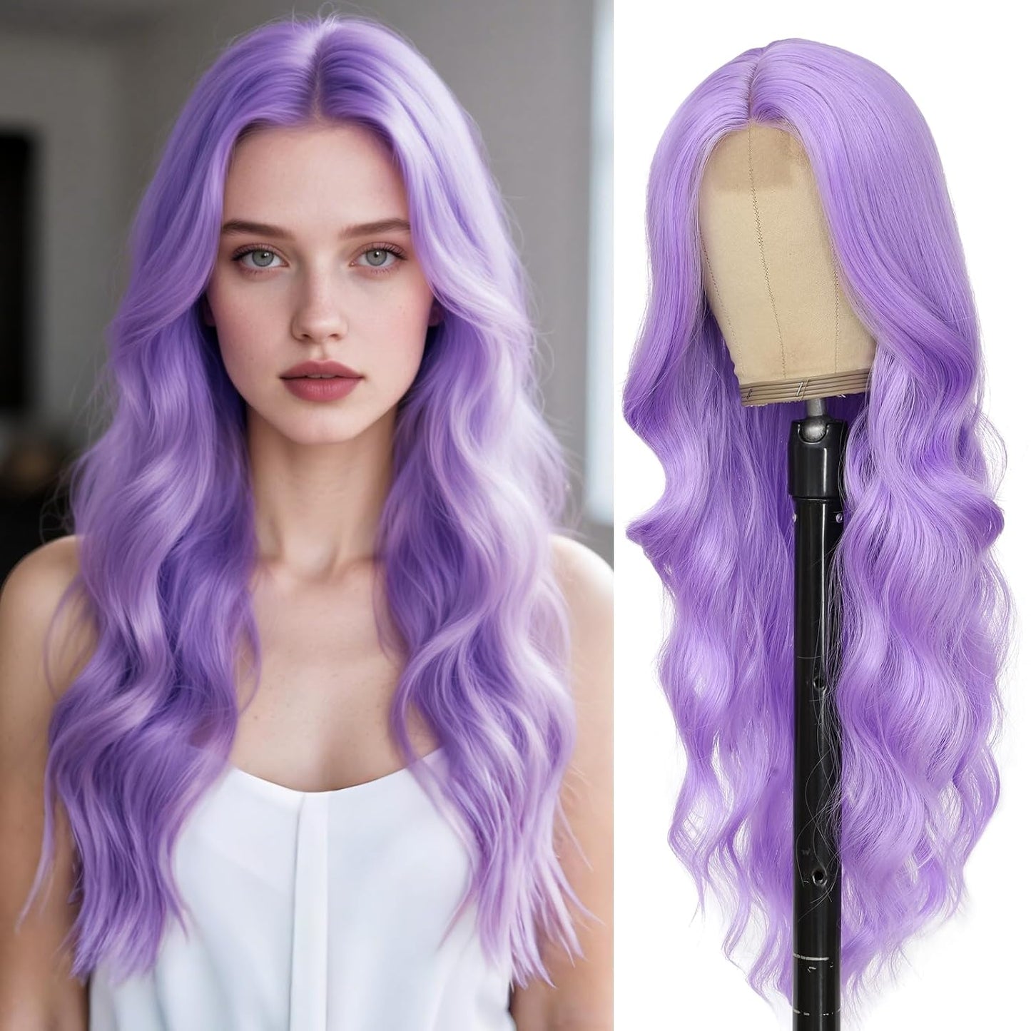 Long Purple Wavy Wig for Women - 26 Inch Light Purple Style