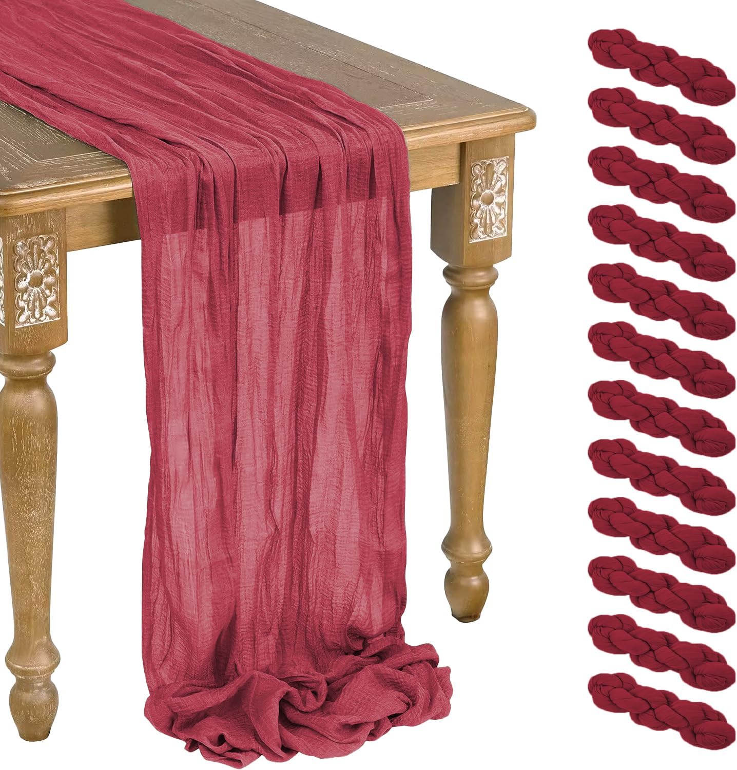 12 Pack Burgundy Cheesecloth Table Runner for Elegant Decor