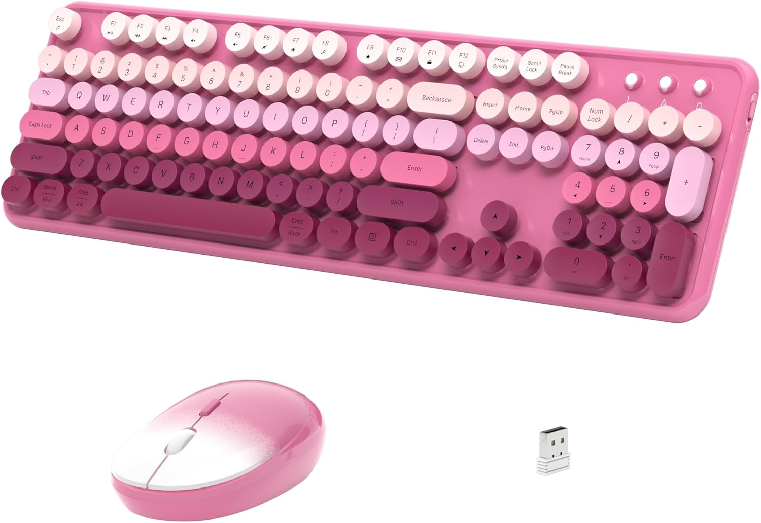 Retro Style Wireless Keyboard & Mouse Set, Dark Pink Gradient - Links9+