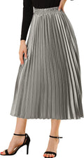 Pleated Skirt for Women Midi High Waist - Metallic A Line
