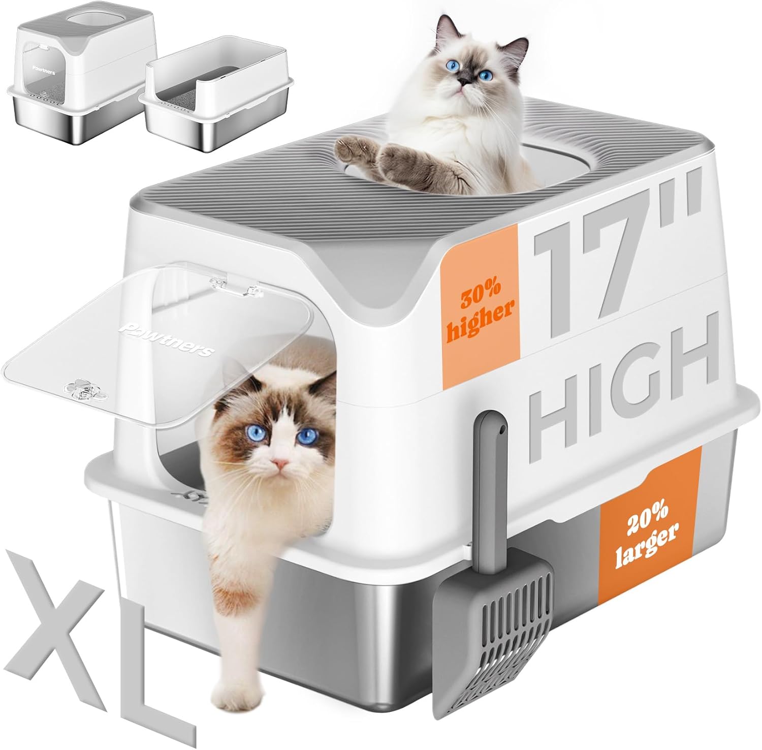 Pawtners Extra Large Stainless Steel Cat Litter Box for Odor Control