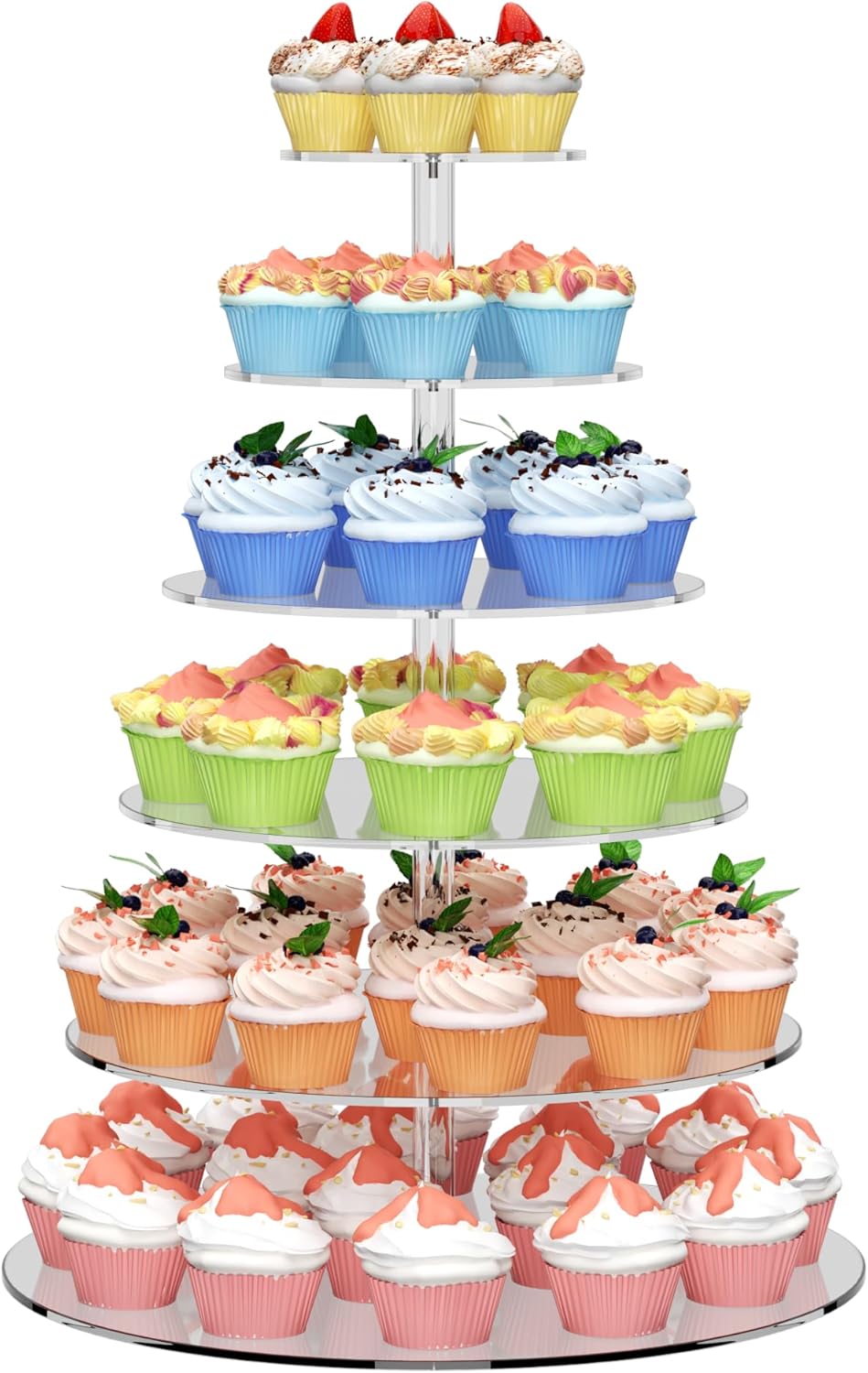 6 Tier Large Acrylic Round Cupcake Stand for Weddings and Parties