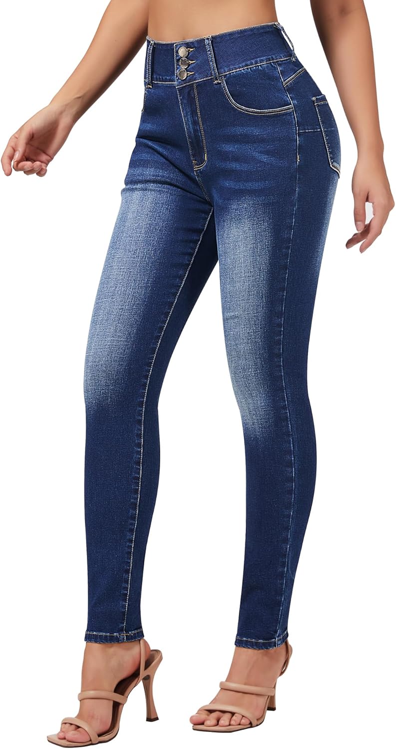 Roswear Womens High Waisted Stretchy Skinny Jeans for Curves