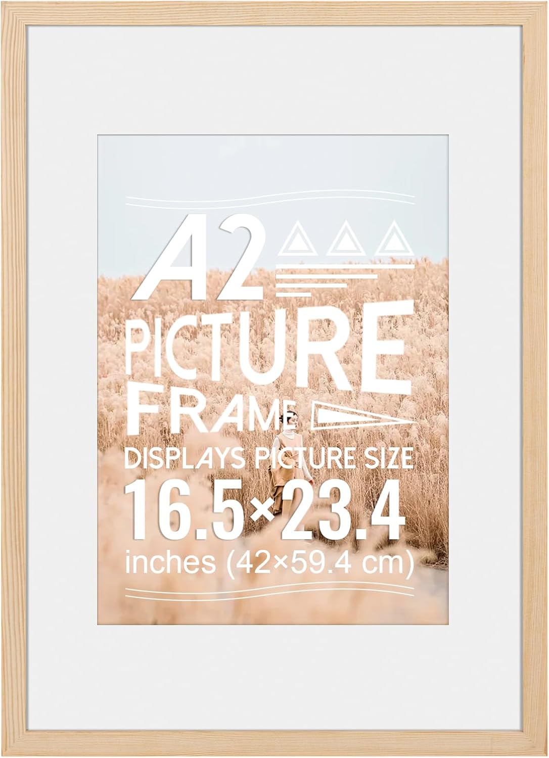 A2 Poster Frame for Pictures, Solid Wood Natural Frame Design