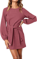 PRETTYGARDEN Long Lantern Sleeve Short Dress - Elegant Fall Knit