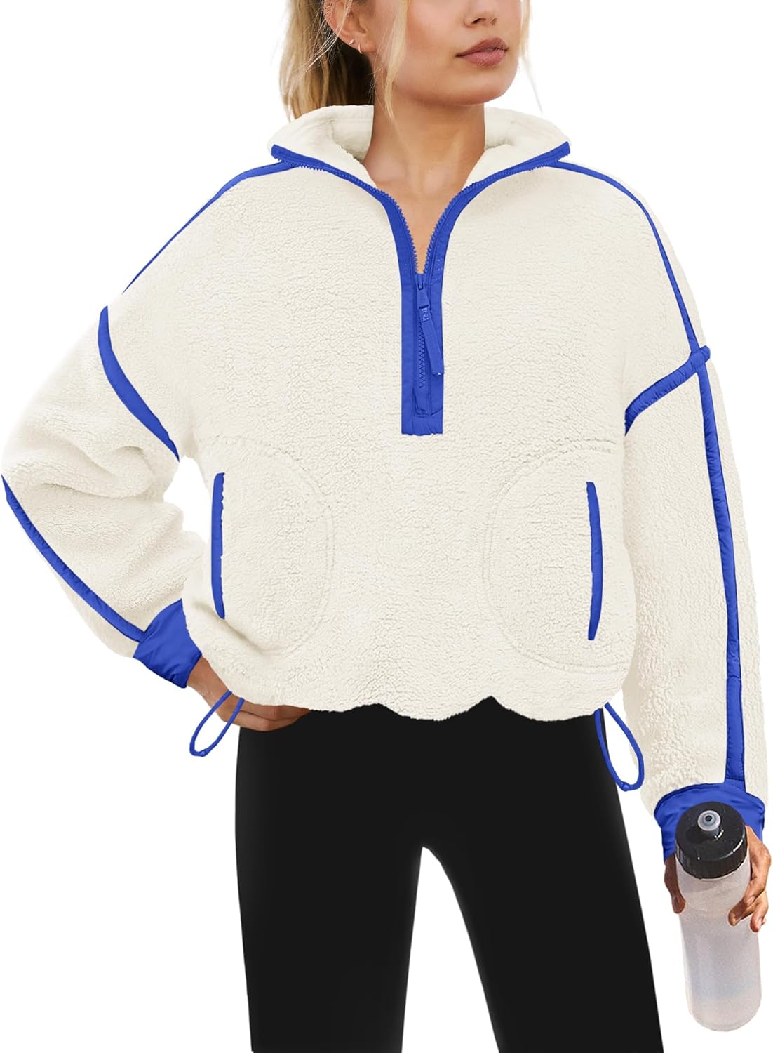 Yanekop Womens Quarter Zip Pullover Sherpa Fleece Jacket
