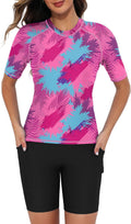 Tournesol Women's Two Piece Rash Guard Short Sleeve Swim (Style FBH6)