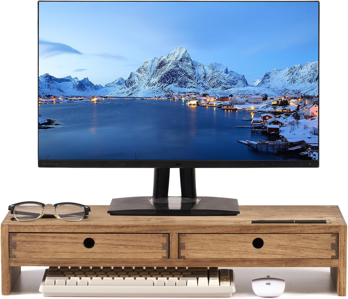 KIRIGEN Wood Monitor Stand with Drawers for Desk Organization