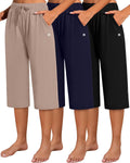 Women's Capri Pants 3 Pack - Cotton Blend Wide Leg Capris