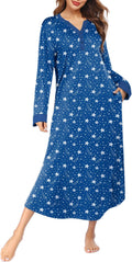 Ekouaer Womens Full Length V Neck Nightgown - Pockets & Comfort