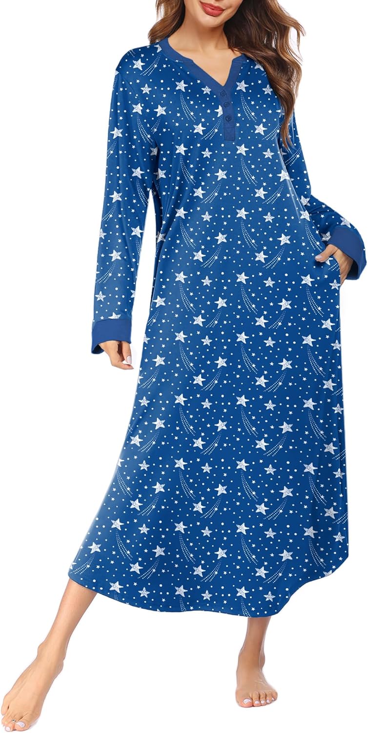Ekouaer Womens Nightgown Long Loungewear with Pockets for Comfort