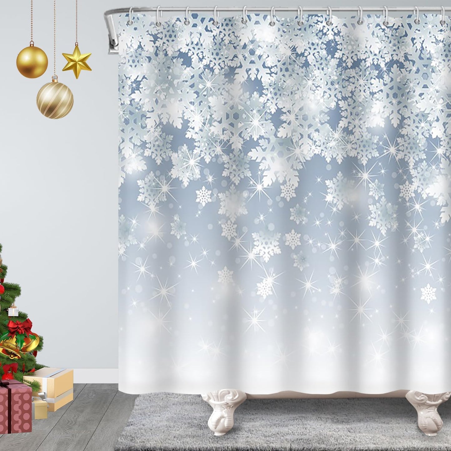 Glittering Snowflake Shower Curtain Set