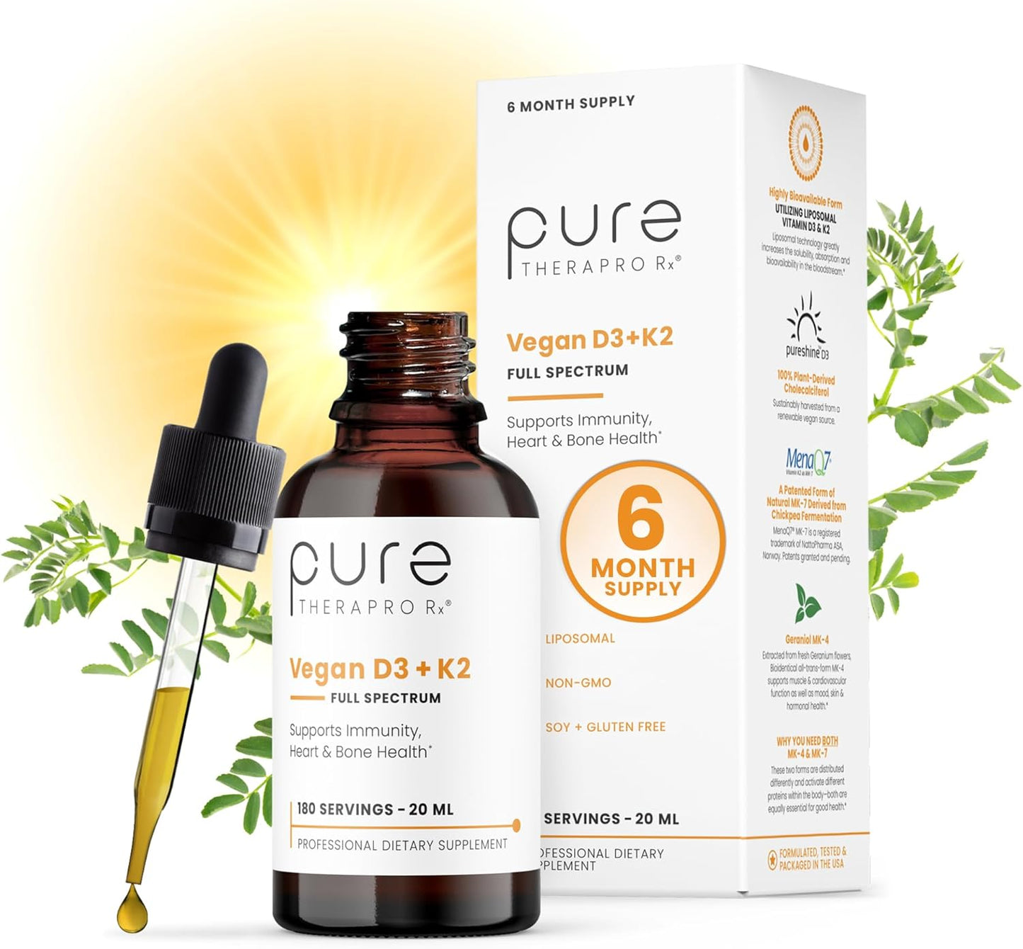 Pure Therapro Rx Vegan D3 + K2 Organic Liposomal Supplement