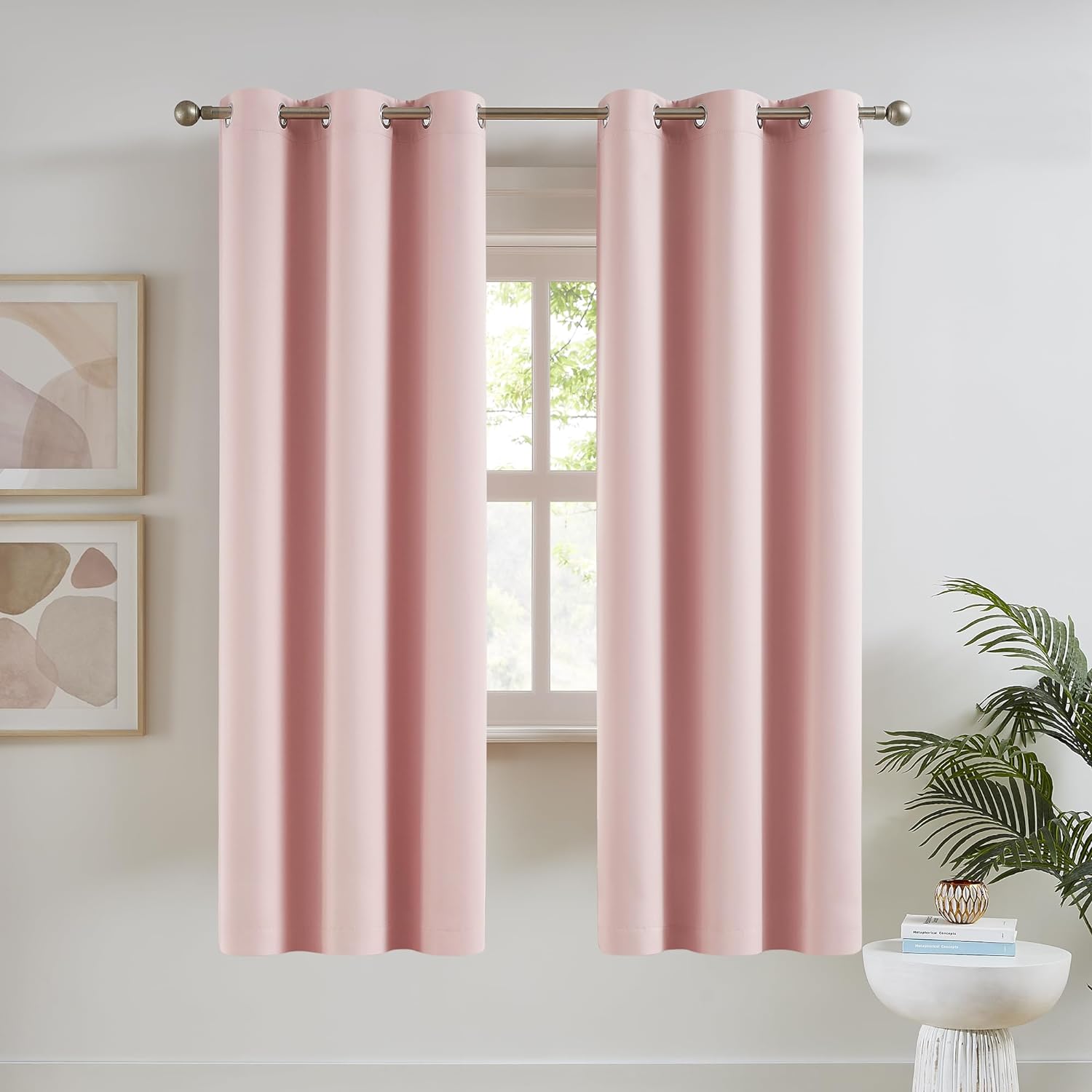 DUALIFE Baby Pink Blackout Curtains - Nursery Essentials