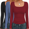 Square Neck Long Sleeve Thermal Tops 3-Pack - Slim Fit Basic Tee