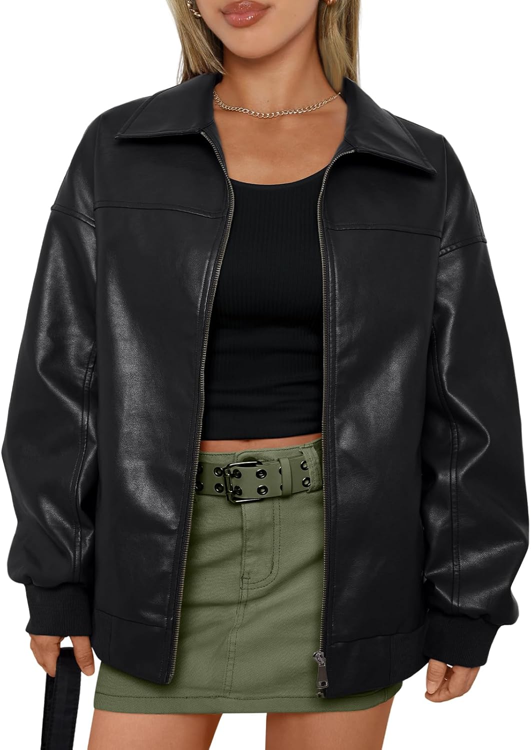 Oversized Leather Jackets for Women - Trendy Zip Up Coats