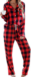 Ekouaer Pajamas Set for Womens Cotton Plaid 2 Piece - Cozy Button Down