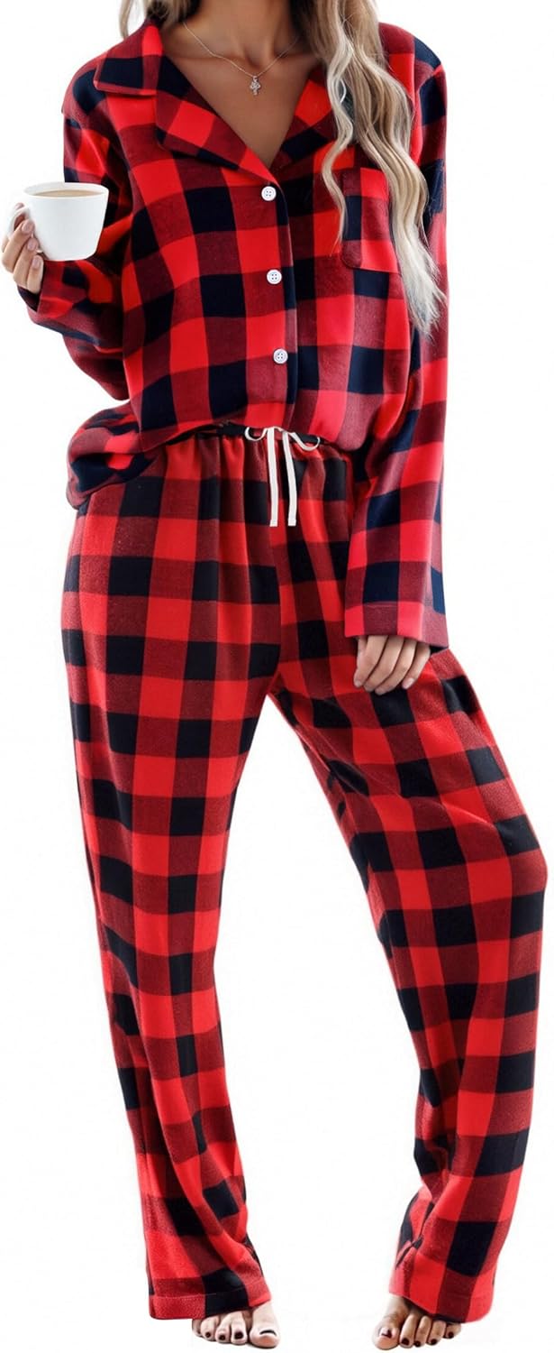 Ekouaer Pajamas Set for Women: Cozy Cotton Plaid PJs