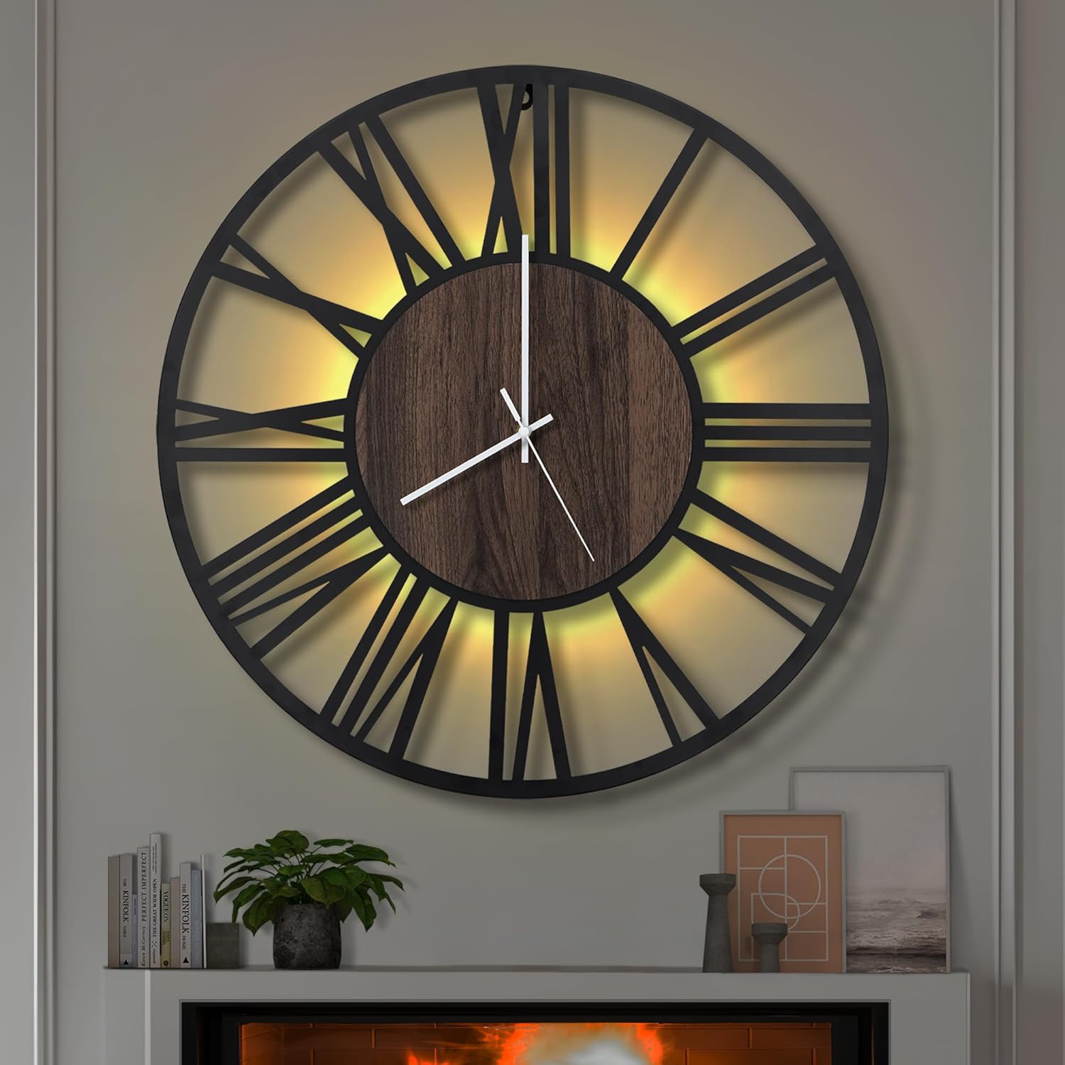 LEIKE Large LED Wall Clock - Silent Non Ticking Rustic Design