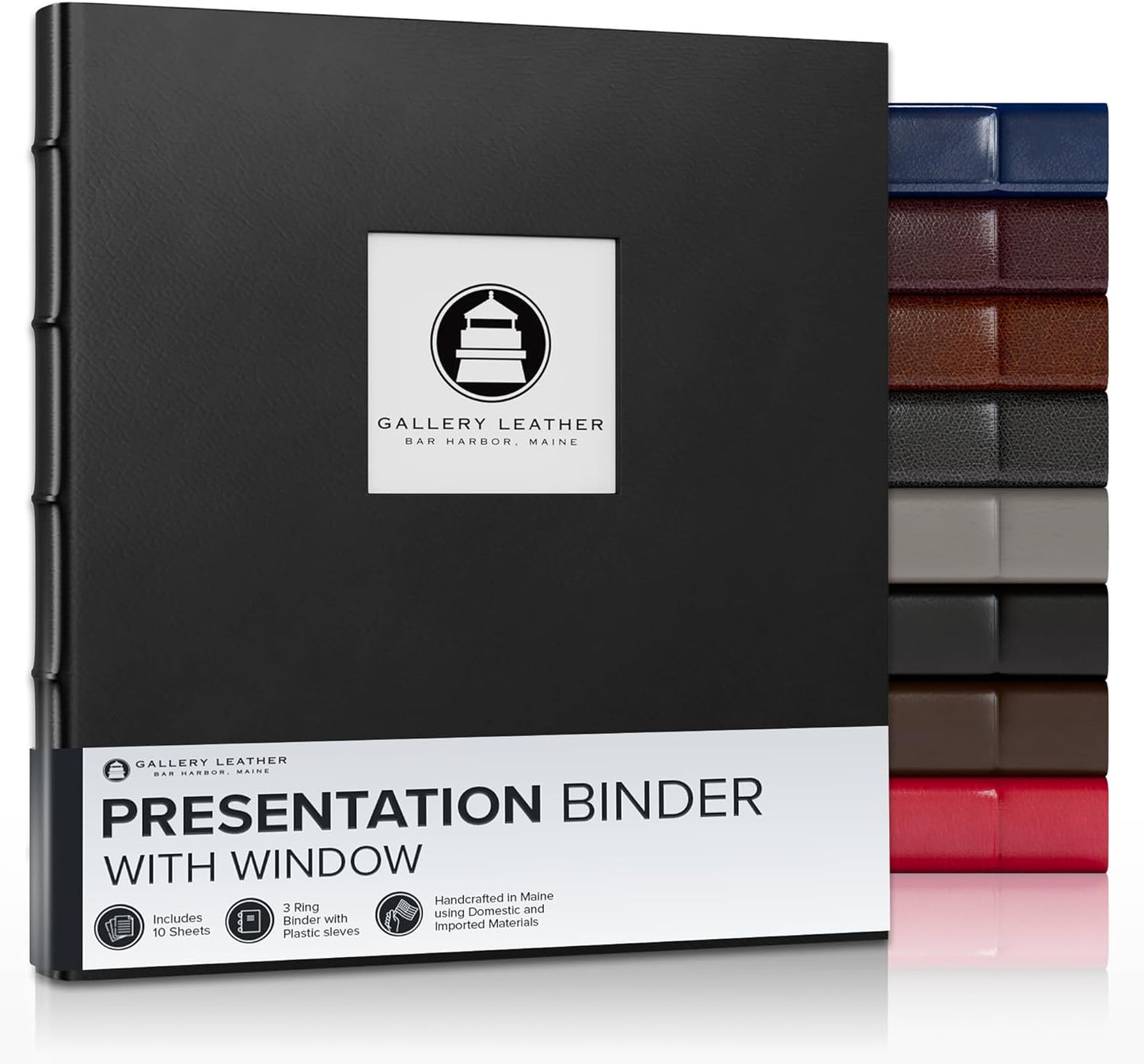 Gallery Leather 3 Ring Binder with Plastic Sleeves for Presentations