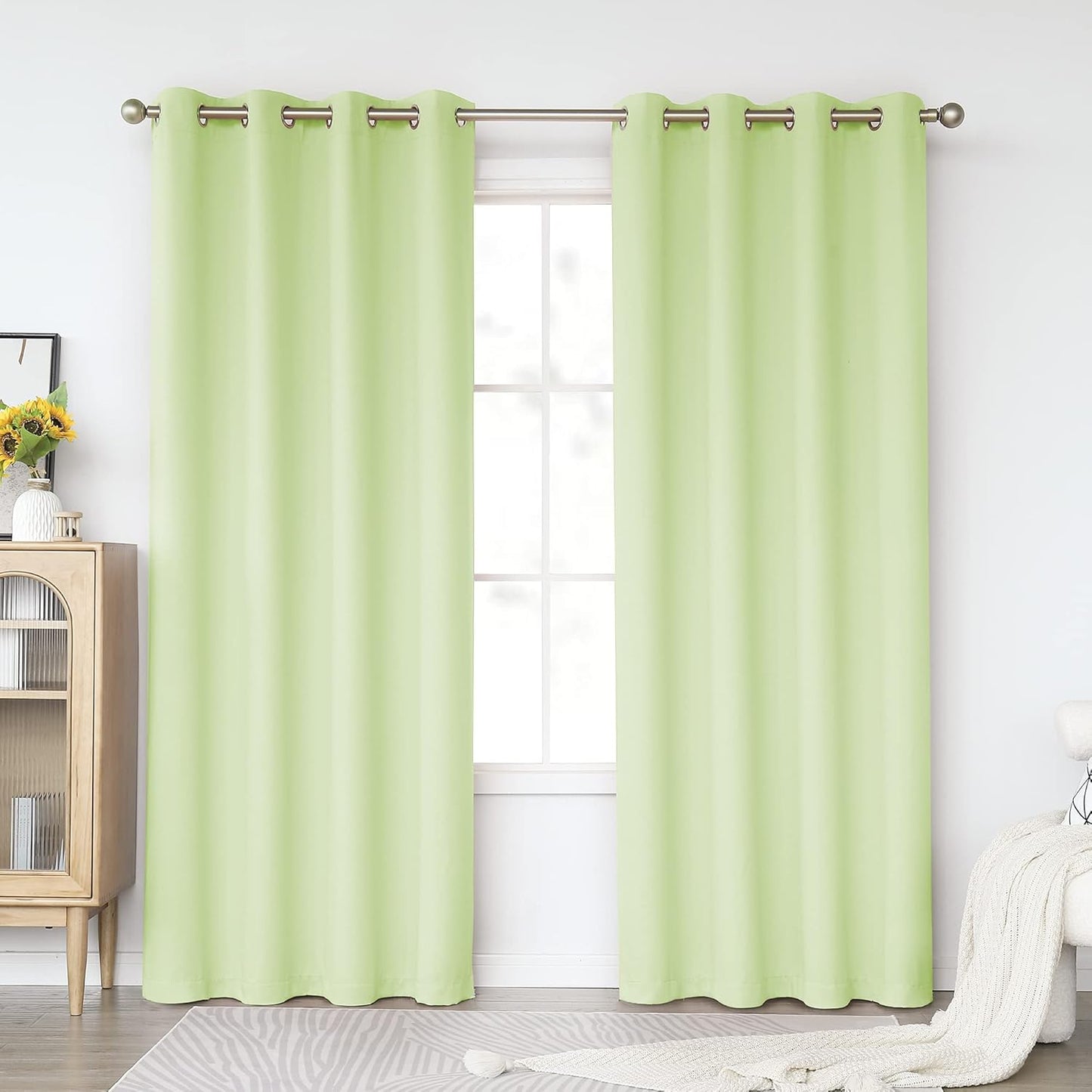 Light Green Blackout Curtains 84 Inch for Living Room Decor