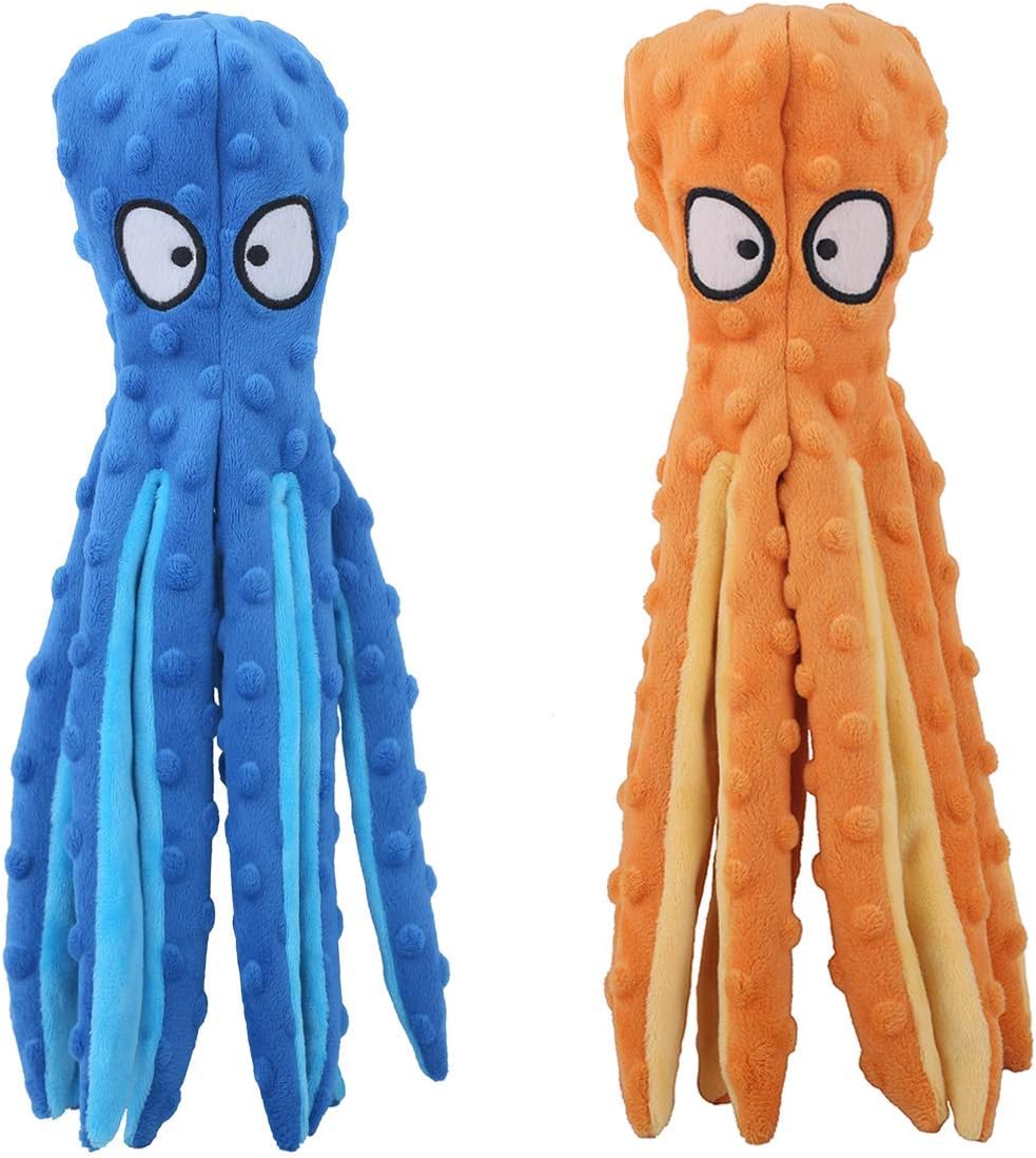 Octopus Squeaky Dog Toys - No Stuffing, Durable Chew for Training, 2 Pack