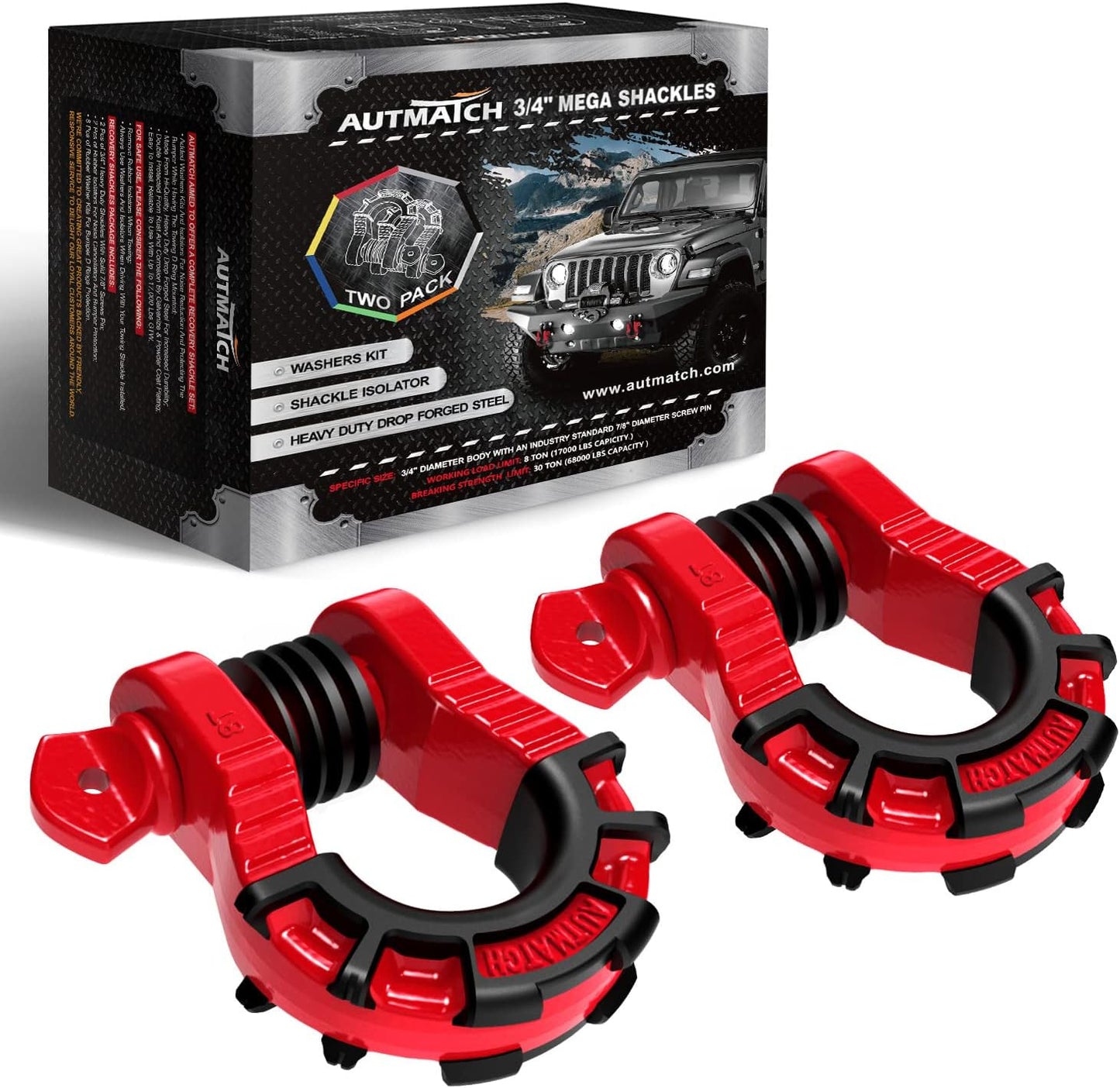 AUTMATCH D Ring Shackles 3/4 Inch Mega Shackle for Recovery