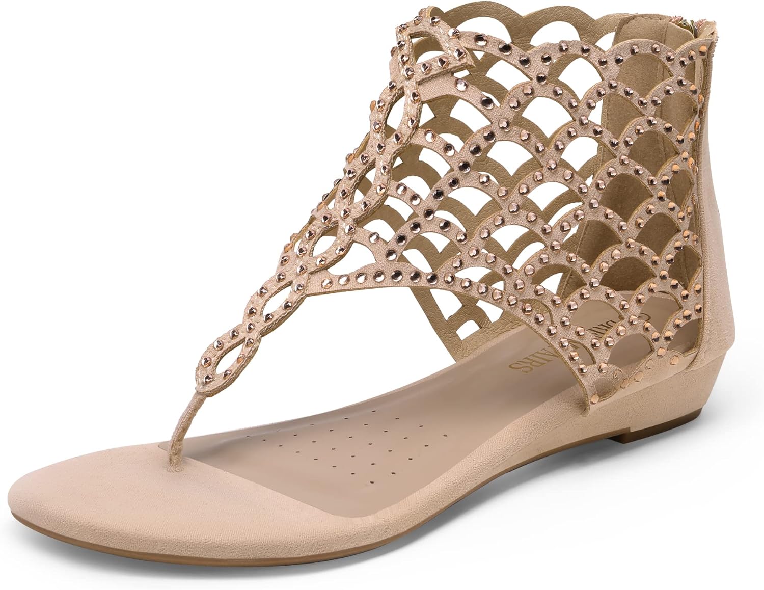 DREAM PAIRS Women's Jewel Rhinestones Ankle High Flat Sandals
