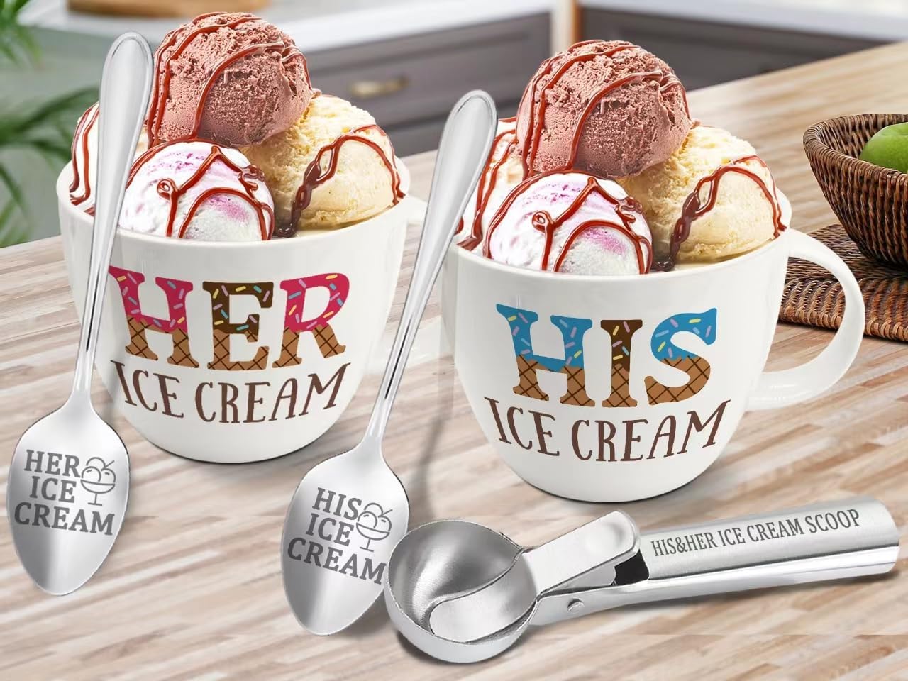 Unique Anniversary Couple Gift Ice Cream Bowls and Spoon Set