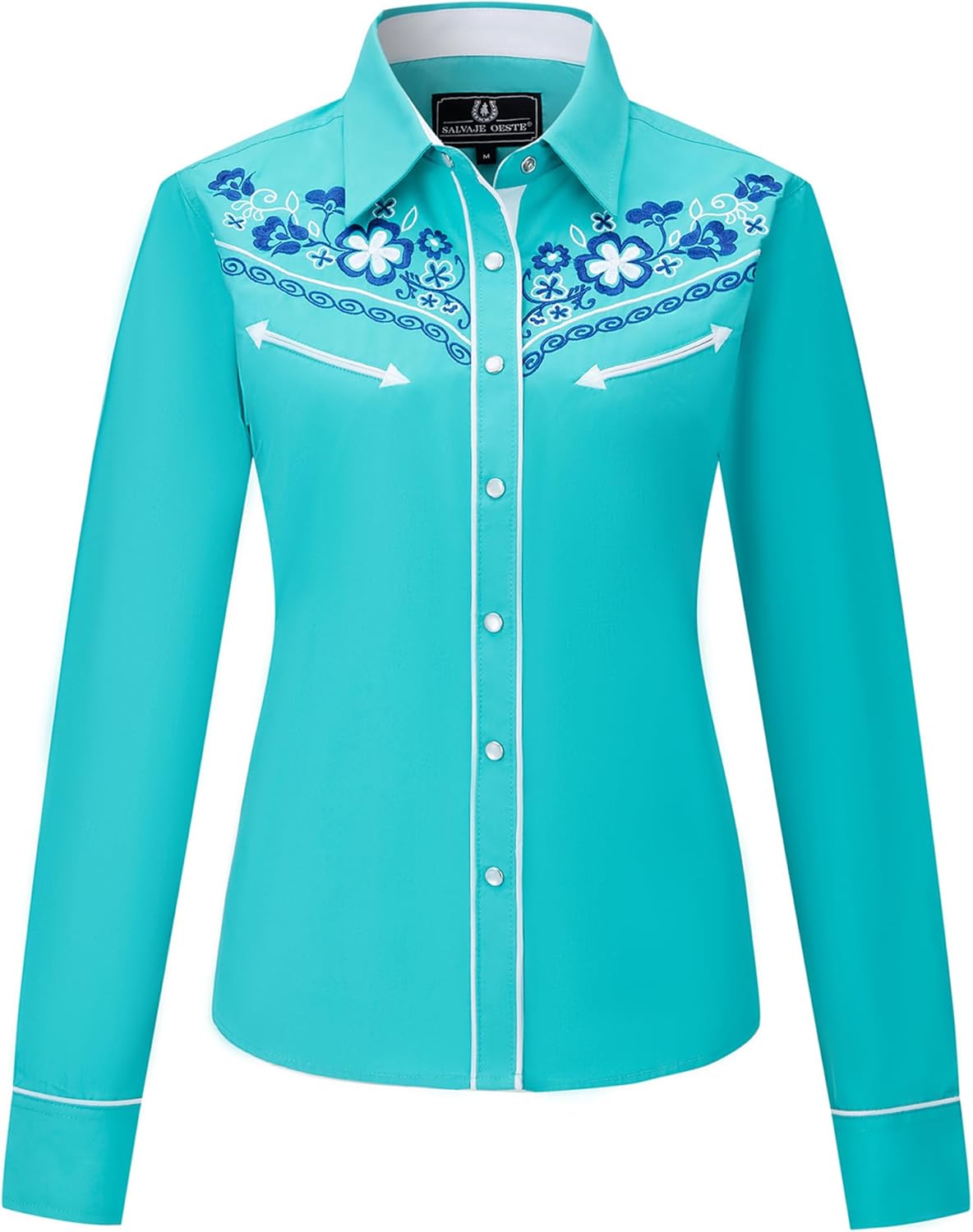 Embroidered Western Cowboy Snap Front Long Sleeve Shirt for Women
