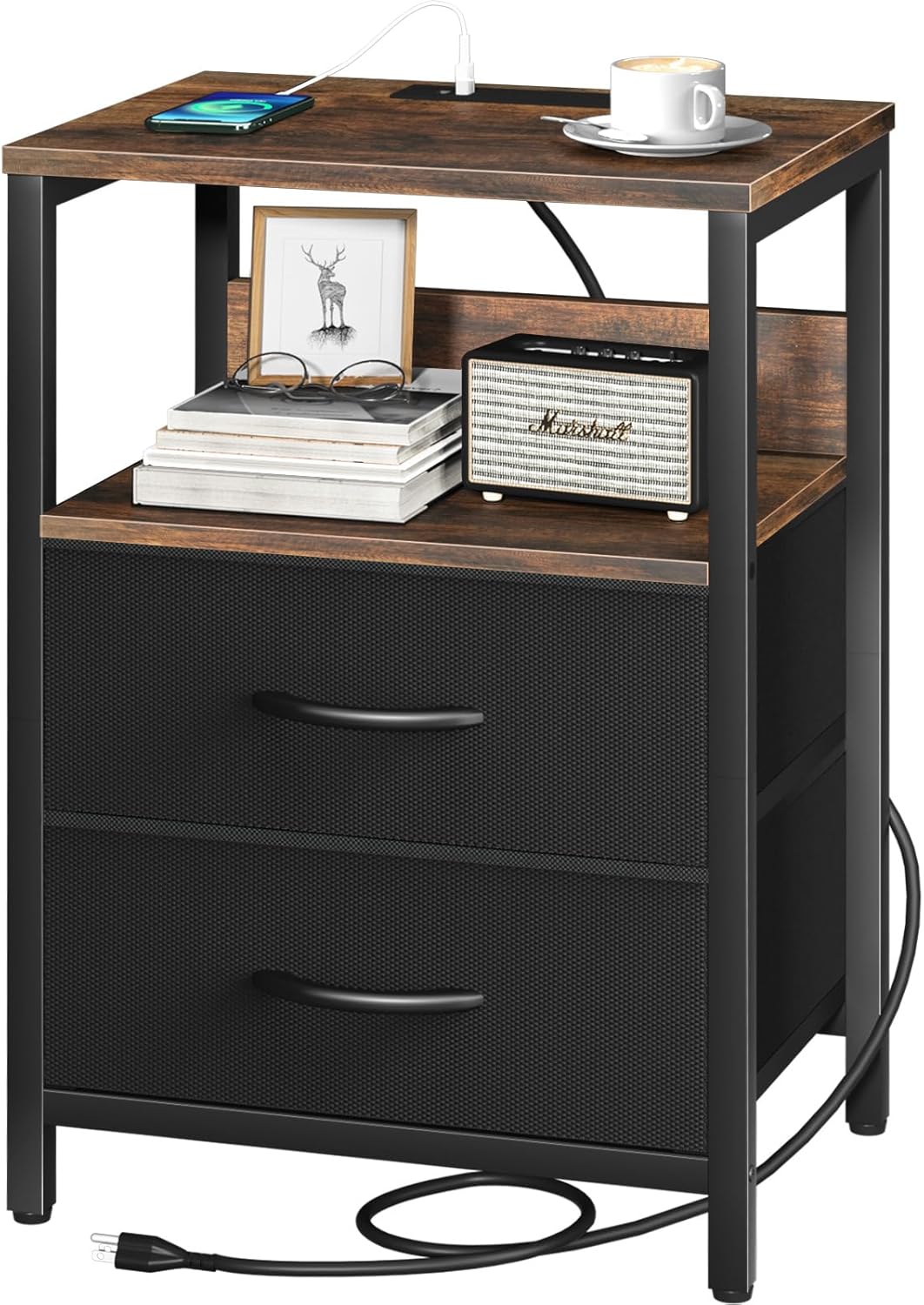 Yoobure Nightstand with Charging Station for Small Spaces